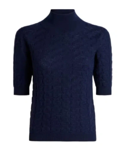 Etro Wool Mock-neck Sweater With Paisley Detailing In Blue