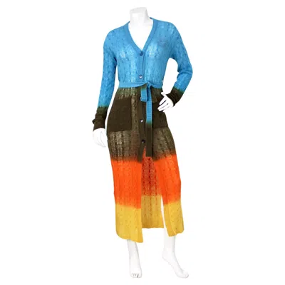Pre-owned Etro Wool Multicolor Ombre Duster Cardigan In Gray
