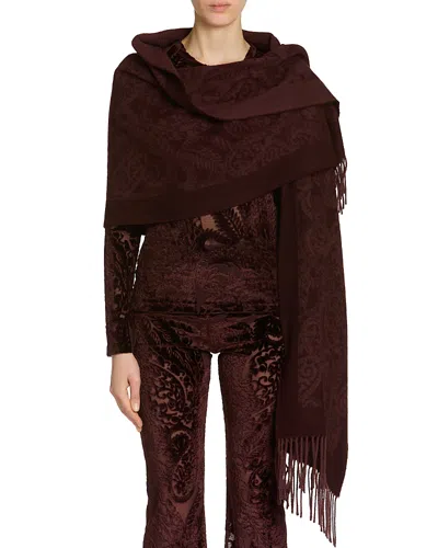 Etro Wool Paisley Fringe Trim Hooded Scarf In Burgundy