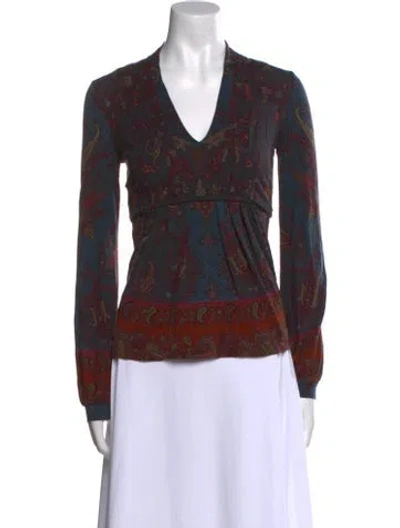 Pre-owned Etro Wool Paisley Print Blouse In Purple