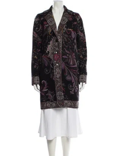 Pre-owned Etro Wool Paisley Print Coat In Black