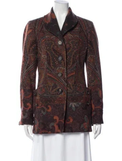 Pre-owned Etro Wool Paisley Print Coat In Brown