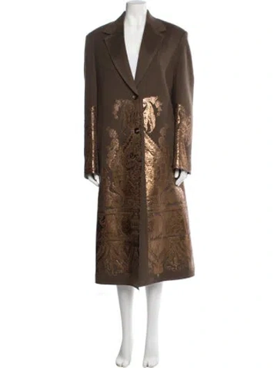 Pre-owned Etro Wool Paisley Print Coat In Brown