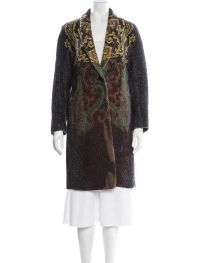 Pre-owned Etro Wool Paisley Print Coat In Gray