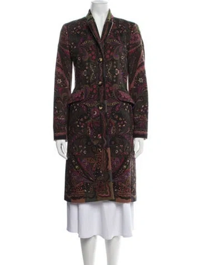 Pre-owned Etro Wool Paisley Print Coat In Green