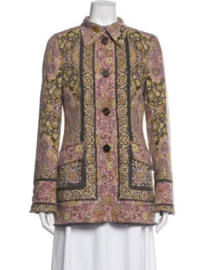 Pre-owned Etro Wool Paisley Print Coat In Pink