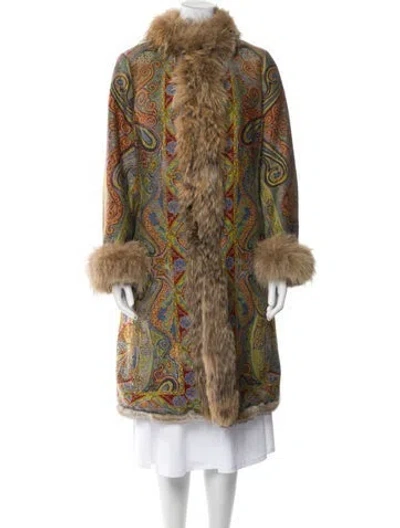 Pre-owned Etro Wool Paisley Print Fur Coat In Yellow