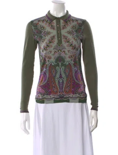 Pre-owned Etro Wool Paisley Print Polo In Green