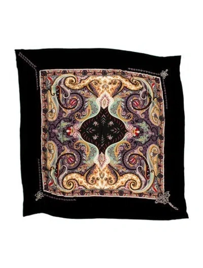 Pre-owned Etro Wool Paisley Print Scarf In Black