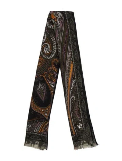 Pre-owned Etro Wool Paisley Print Scarf In Black