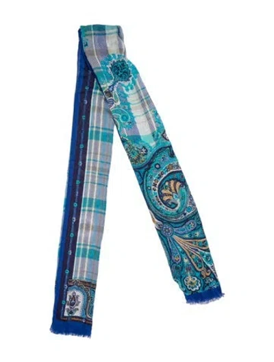 Pre-owned Etro Wool Paisley Print Scarf In Blue