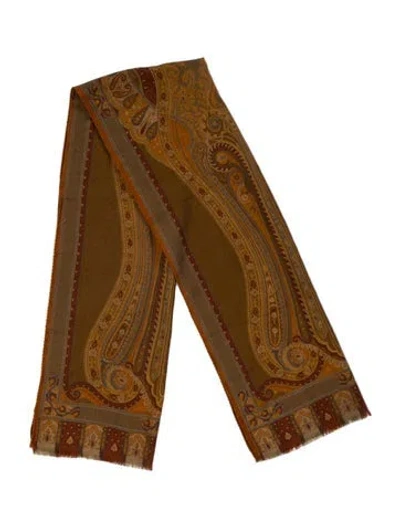 Pre-owned Etro Wool Paisley Print Scarf In Brown