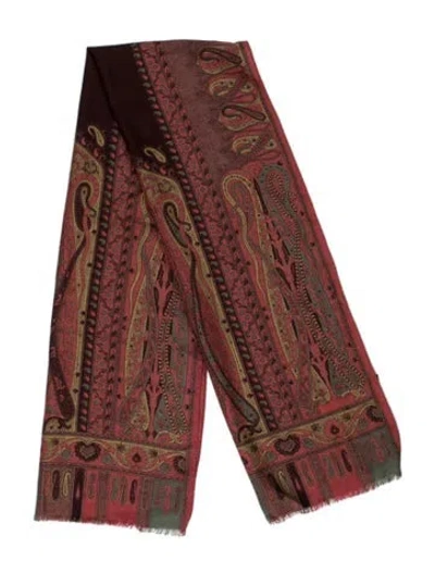 Pre-owned Etro Wool Paisley Print Scarf In Burgundy