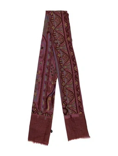 Pre-owned Etro Wool Paisley Print Scarf In Burgundy