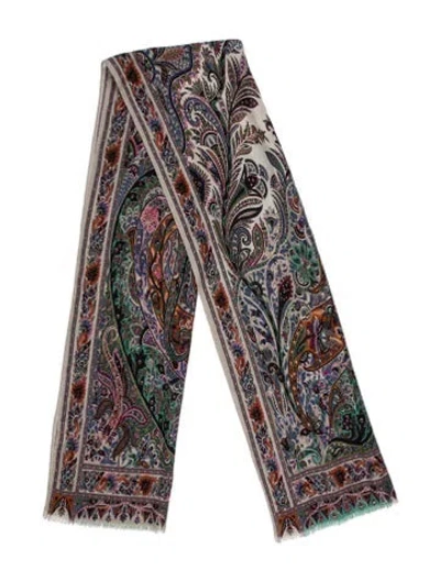 Pre-owned Etro Wool Paisley Print Scarf In Gray