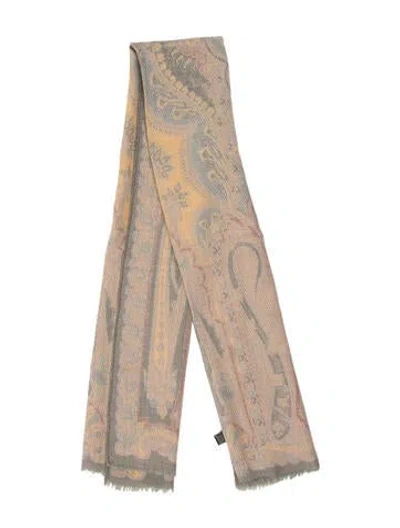 Pre-owned Etro Wool Paisley Print Scarf In Green