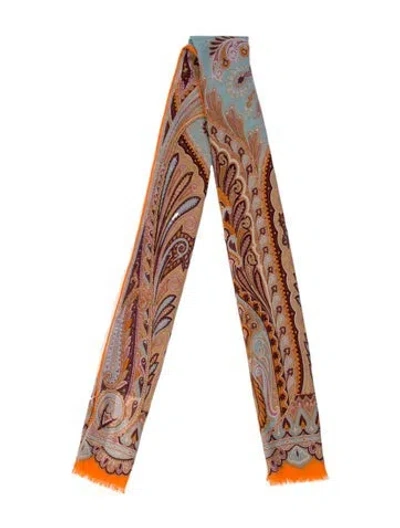 Pre-owned Etro Wool Paisley Print Scarf In Orange
