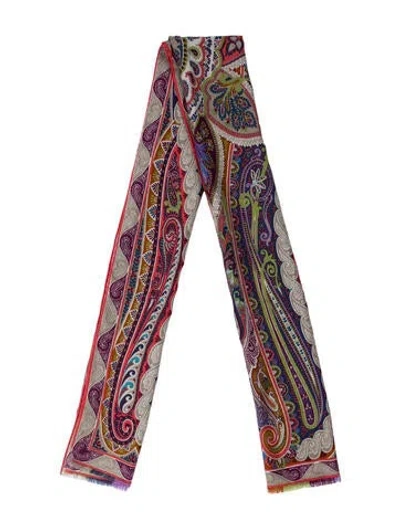 Pre-owned Etro Wool Paisley Print Scarf In Pink