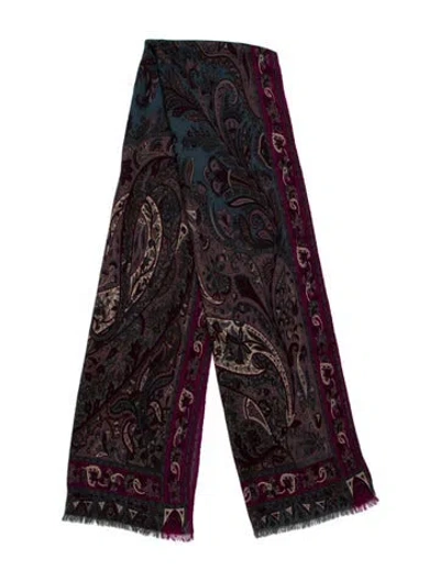 Pre-owned Etro Wool Paisley Print Scarf In Purple