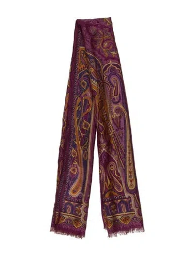 Pre-owned Etro Wool Paisley Print Scarf In Purple