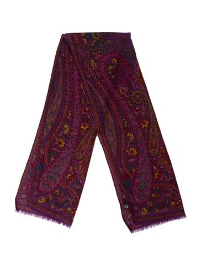 Pre-owned Etro Wool Paisley Print Scarf In Purple