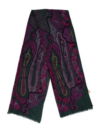 Pre-owned Etro Wool Paisley Print Scarf In Purple