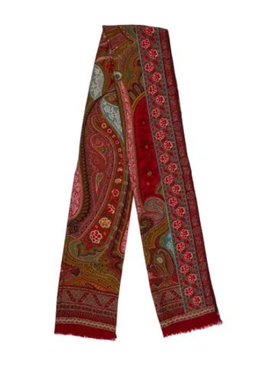 Pre-owned Etro Wool Paisley Print Scarf In Red