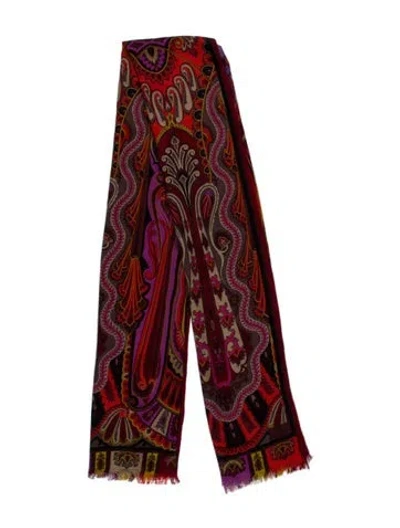 Pre-owned Etro Wool Paisley Print Scarf In Red
