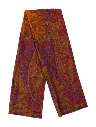 Pre-owned Etro Wool Paisley Print Scarf In Red