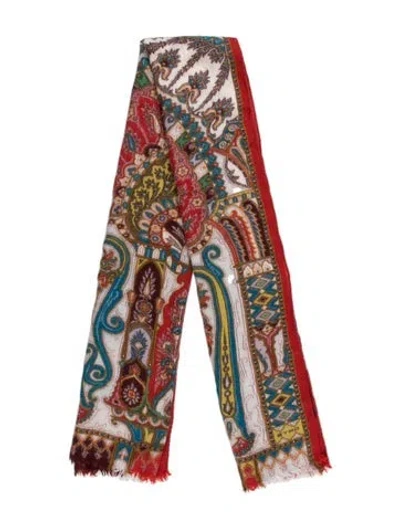 Pre-owned Etro Wool Paisley Print Scarf In Red