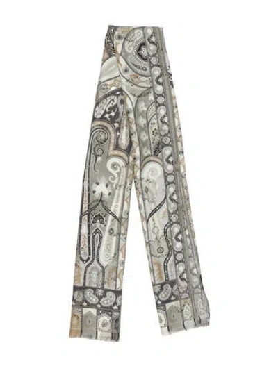Pre-owned Etro Wool Paisley Print Scarf W/ Tags In Gray