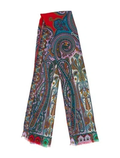 Pre-owned Etro Wool Paisley Print Scarf W/ Tags In Purple