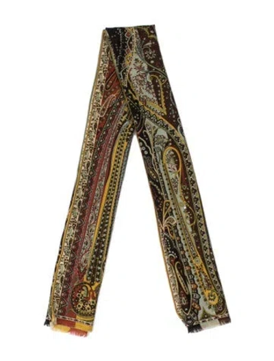 Pre-owned Etro Wool Paisley Print Scarf In Yellow