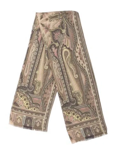 Pre-owned Etro Wool Paisley Print Shawl In Grey