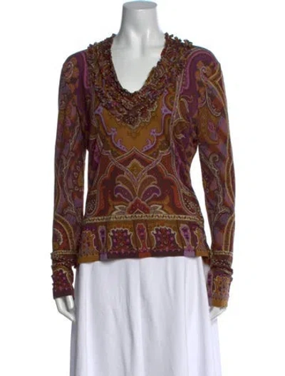 Pre-owned Etro Wool Paisley Print Top In Brown