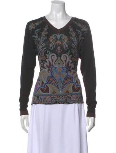 Pre-owned Etro Wool Paisley Print Top In Green