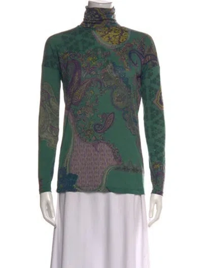 Pre-owned Etro Wool Paisley Print Top In Green