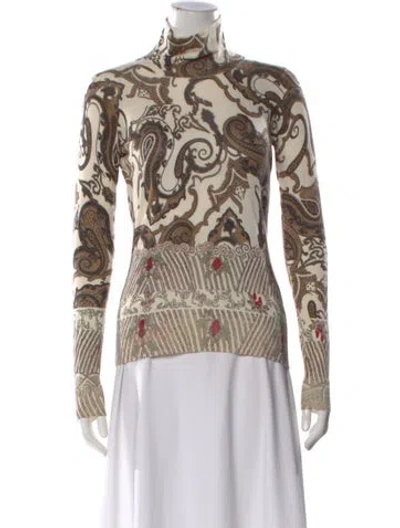 Pre-owned Etro Wool Paisley Print Top In White