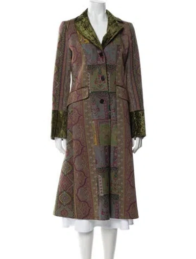 Pre-owned Etro Wool Paisley Print Trench Coat In Black