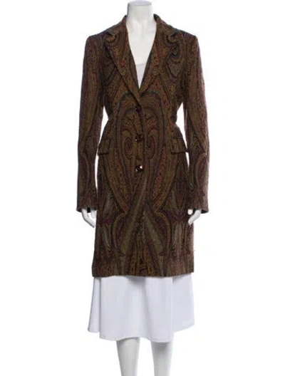 Pre-owned Etro Wool Paisley Print Trench Coat In Brown