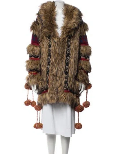 Pre-owned Etro Wool Patterned Faux Fur Coat In Neutrals