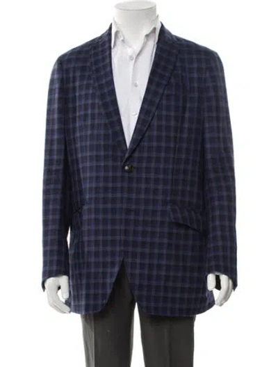 Pre-owned Etro Wool Plaid Print Blazer In Blue