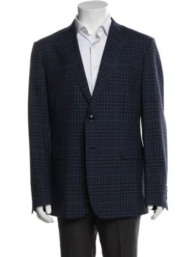 Pre-owned Etro Wool Plaid Print Blazer In Blue