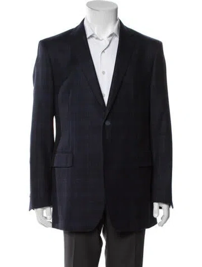 Pre-owned Etro Wool Plaid Print Blazer In Blue