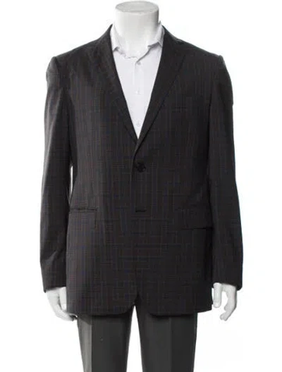 Pre-owned Etro Wool Plaid Print Blazer In Blue