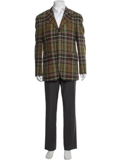 Pre-owned Etro Wool Plaid Print Blazer In Brown