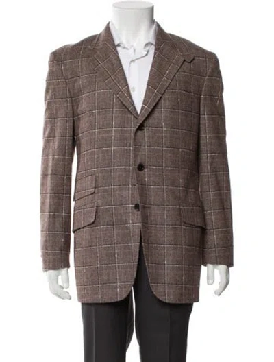 Pre-owned Etro Wool Plaid Print Blazer In Brown