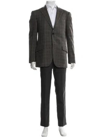 Pre-owned Etro Wool Plaid Print Blazer In Brown