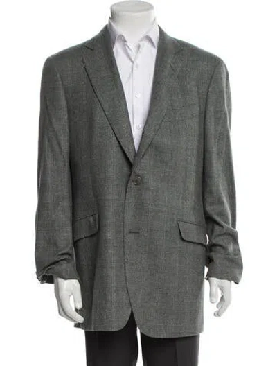 Pre-owned Etro Wool Plaid Print Blazer In Gray