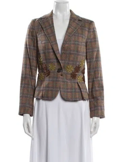 Pre-owned Etro Wool Plaid Print Blazer In Gray